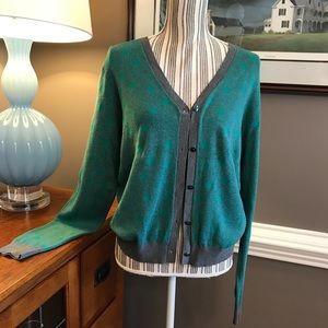CAbi Cardigan Sweater Teal & Gray size L